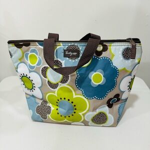 Thirty One Insulated Lunch Tote Bag Becky’s Snacks Blue Brown Green Flowers P460